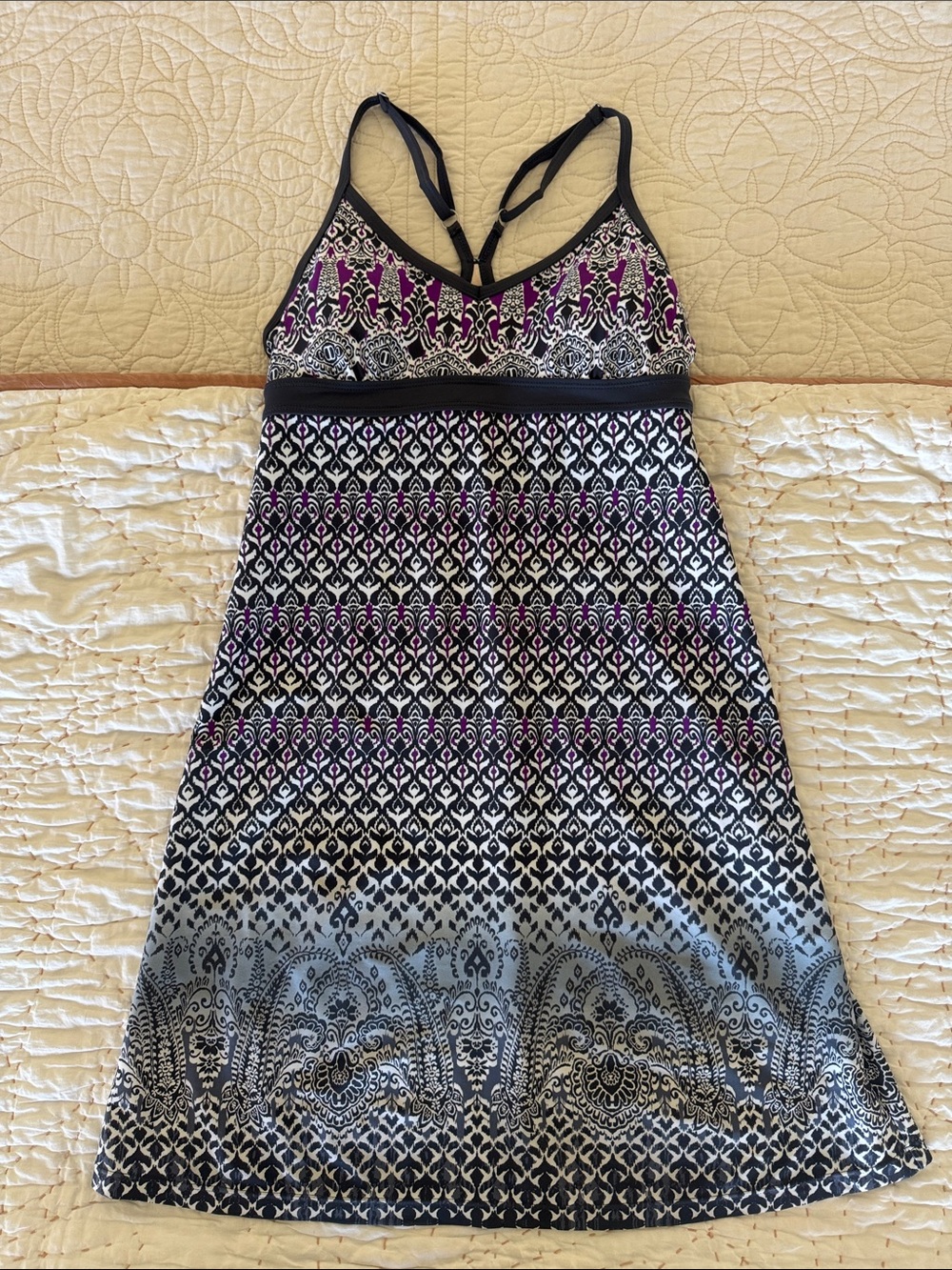 Athleta Black & White Patterned Strappy Sundress with Purple Accents